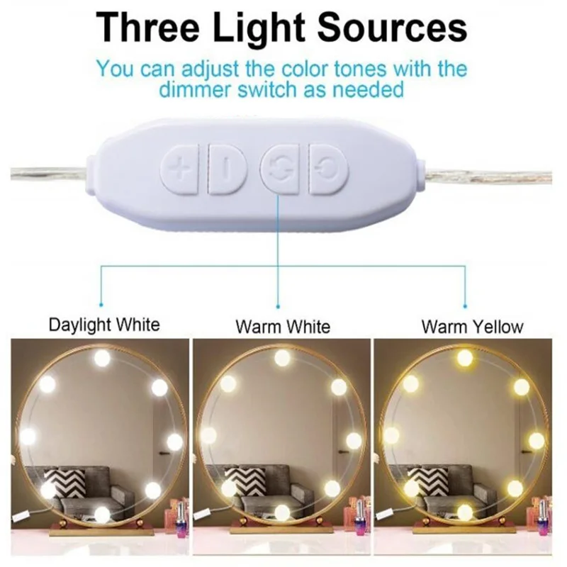 

Vanity LED Mirror Lights Kit Dimmable 10 Bulbs Lighting DIY Fixture Strip for Makeup Dressing Table CLH@8