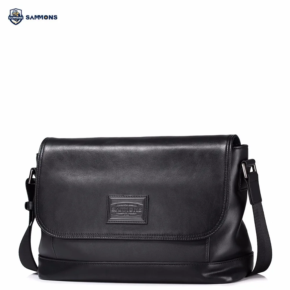 

SAMMONS Brand New Design Fashion Pure Black Soft PU Leather Casual Men Shoulder Bag Cross body Messenger Bags