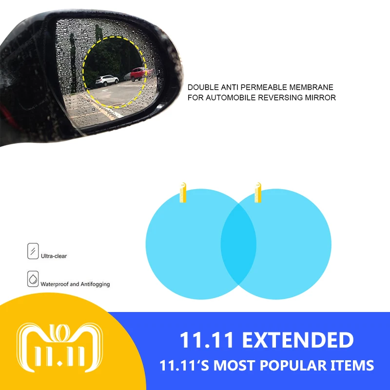 

2PCS Car Rearview Mirror Protective Film Anti Fog Membrane Anti-glare Waterproof Rainproof Car Mirror Window Clear Film