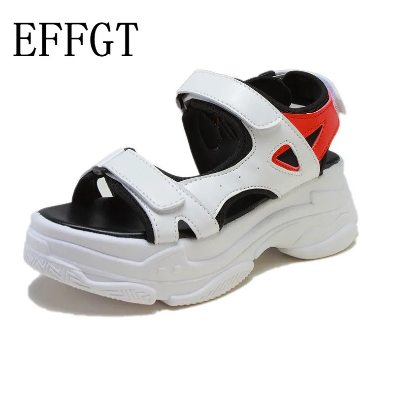 

EFFGT 2019 High-Heel roman Sandals Summer sandals Woman sneaker Casual sandals Platform Shoes Open Toe Black White Ladies Shoes