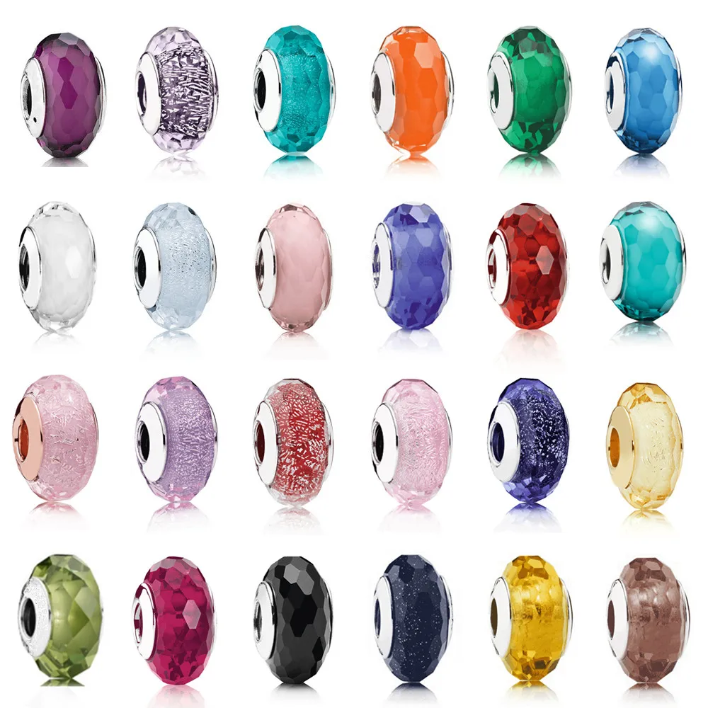 

Colorful 925 Sterling Silver Faceted Murano Glass beads Charms Fit charm bead Bracelets necklace Diy Jewelry for women wholesale