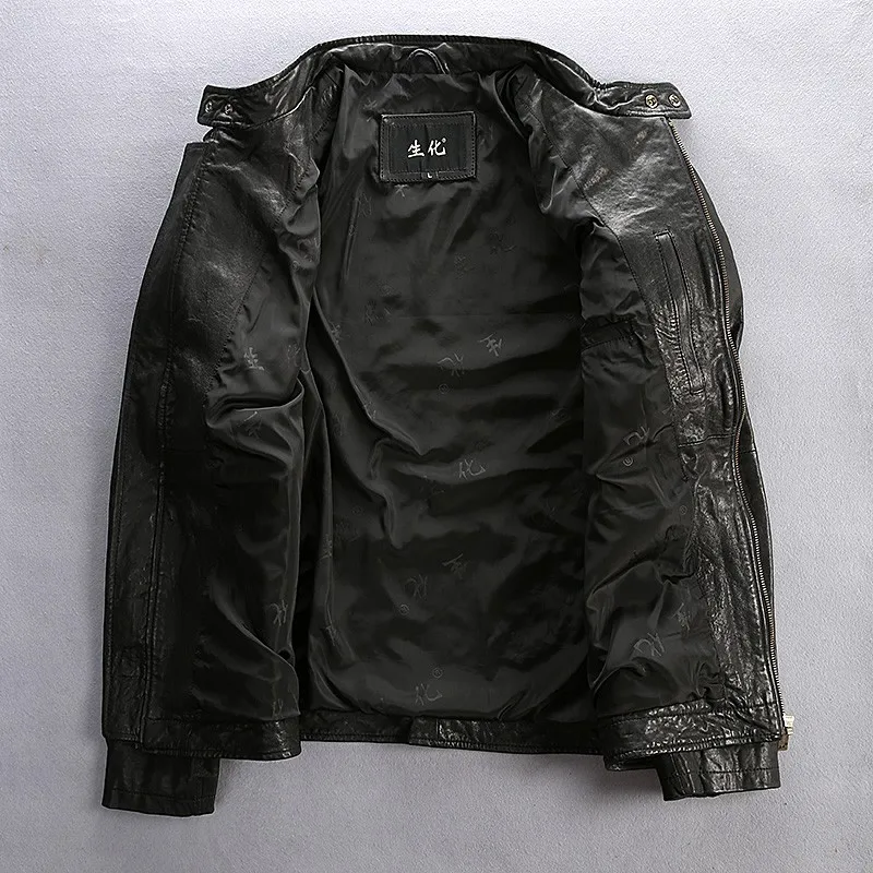 Новое поступление, приталенная мотоциклетная кожаная куртка, Мужская куртка с погонами, карманами, растительного дубления, из овчины, повседневное кожаное пальто для мужчин