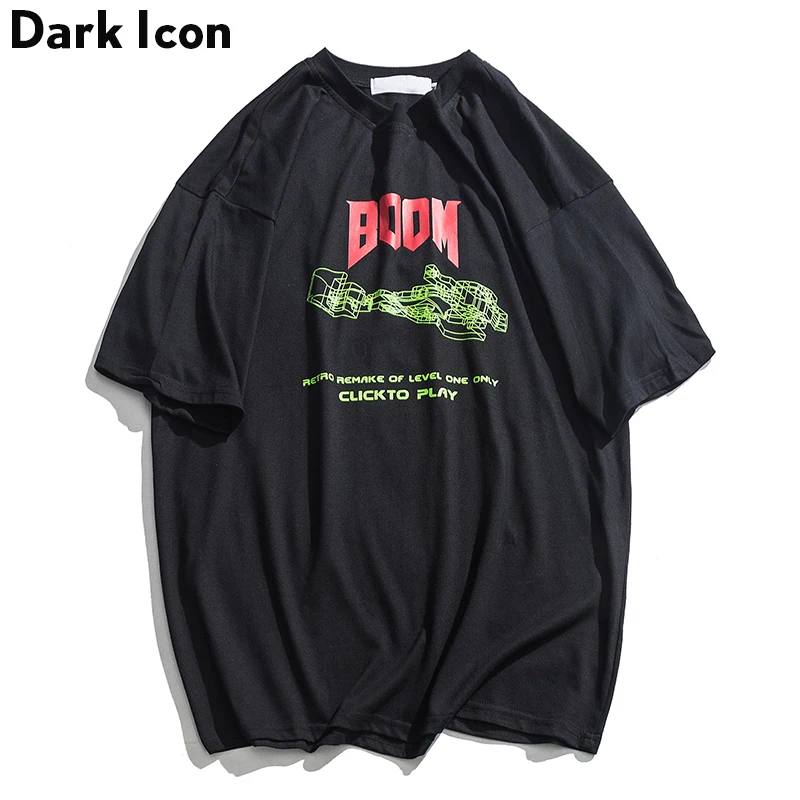 Dark Icon Boom T-shirt Men Crew Neck Cotton Men's Tshirts Oversized Street Tee Shirts for Men 2019 Summer Man Clothing