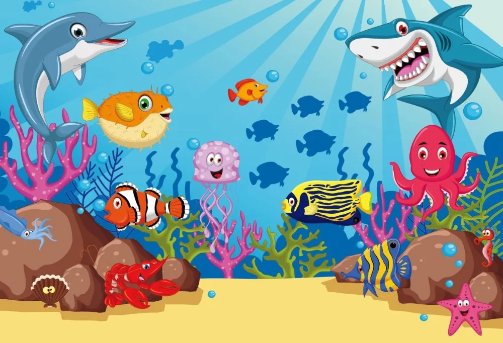 

Laeacco Underwater World Fish Coral Children Room Photography Background Customized Photographic Backdrops For Photo Studio