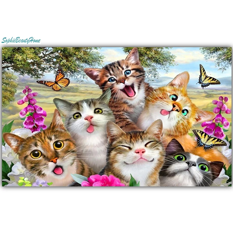 

Full Circle Diamond Cross Stitch Handicraft Sewing Resin Cat and Butterfly Embroidery Diy Diamond Mosaic