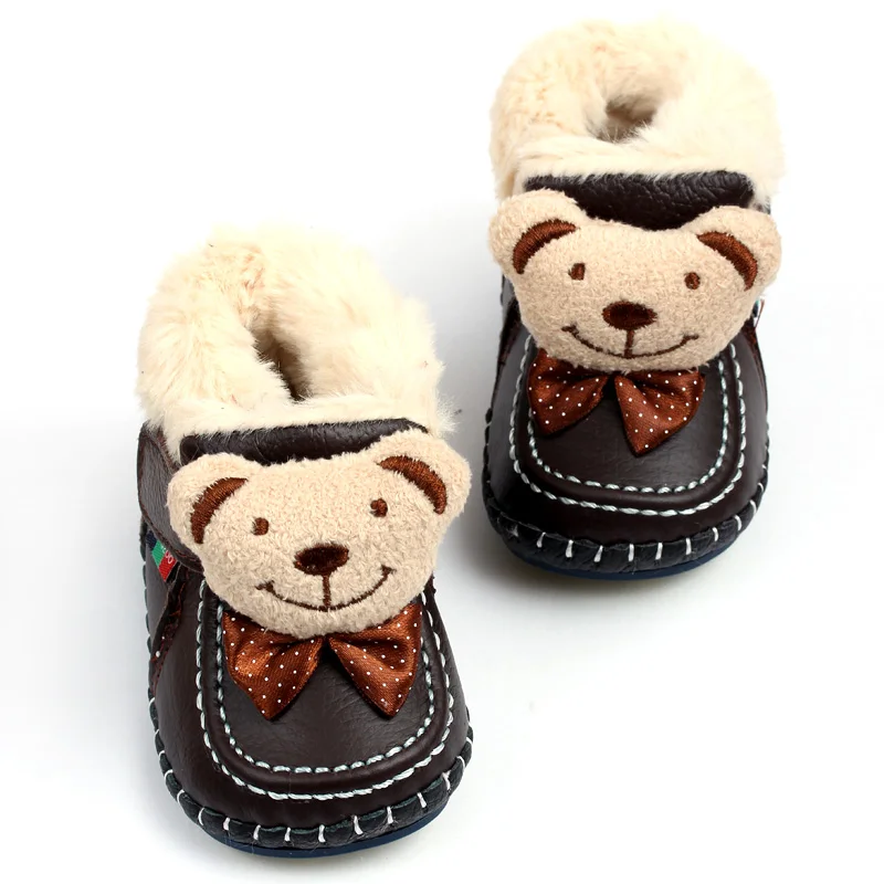 GSCH/кожаные детские ботинки; Зимние Теплые ботильоны с медведем для девочек; мягкие зимние ботинки с кроличьим мехом для мальчиков; детские мокасины младенческие; обувь для детей