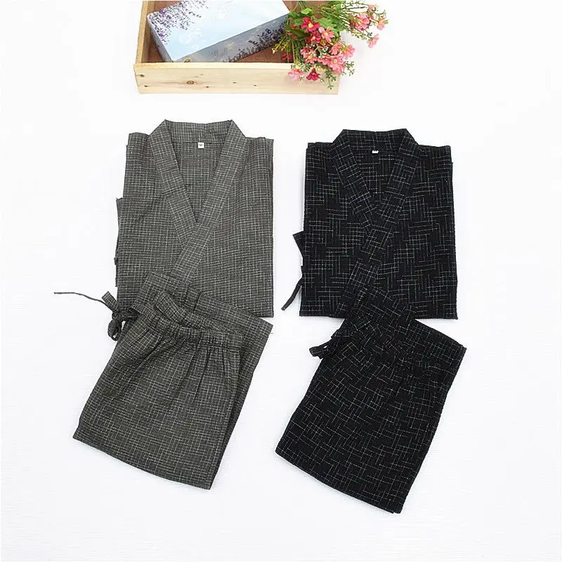 Японское хлопковое кимоно пижамные костюмы Летний пижамный комплект с короткими рукавами одежда для сна халат и шорты традиционная домашняя одежда для сна