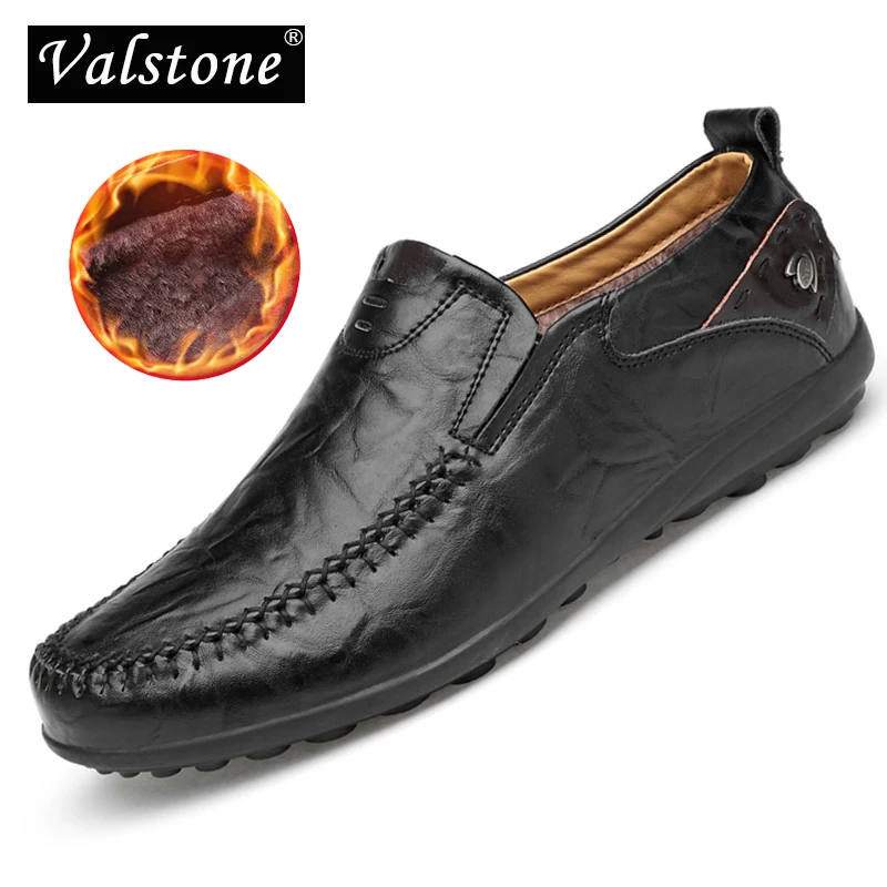 

Valstone Winter leather shoes men warm loafers for cold weather low cut mocassins slip on Casual Moccasin flats homme Plus size