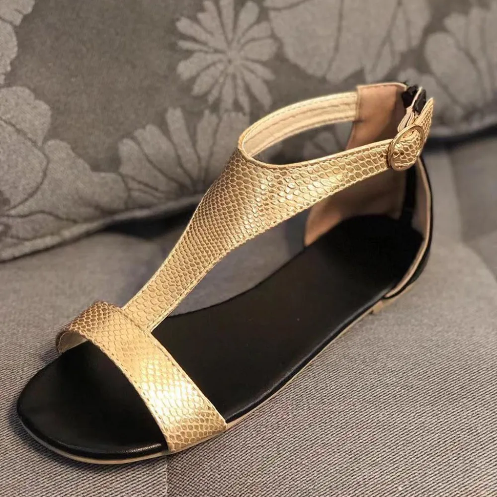 2019 new women Sandals plus size summer flat Heel Open Toe Leather Snake Serpentine Casual shoes Retro Rome Style | Обувь