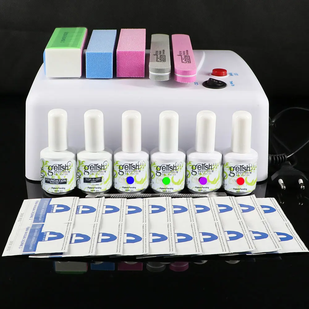 

N0.96 Gel polish set 36W Lamp + Top base coat + Buffer + Remover + UV Soak Off LED Gel Nail art Lacquer kit diy Curing Manicure