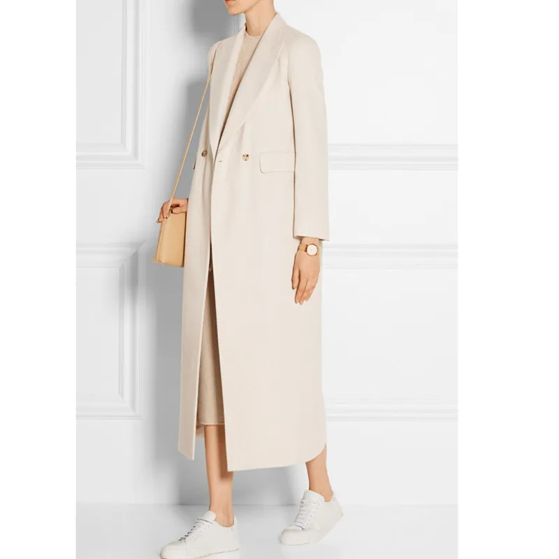 wool coat long maxi coat white wool&blends coat single button 2018 fall