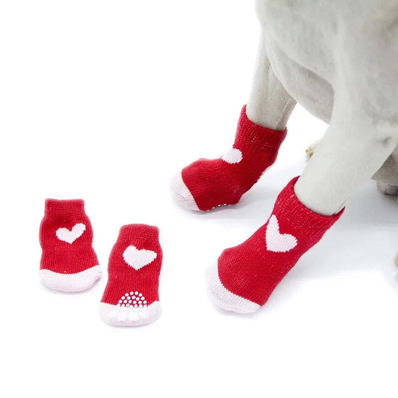 Домашние носки для собак с милым медведем в форме сердца, с бантиком, Осень-зима,, 4 шт./компл., хлопковые носки для собак