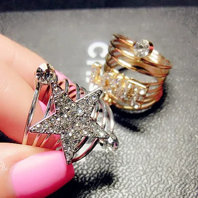 full cz star circles ring fadeless alloy fashion jewelry Adjustable rings for women gift