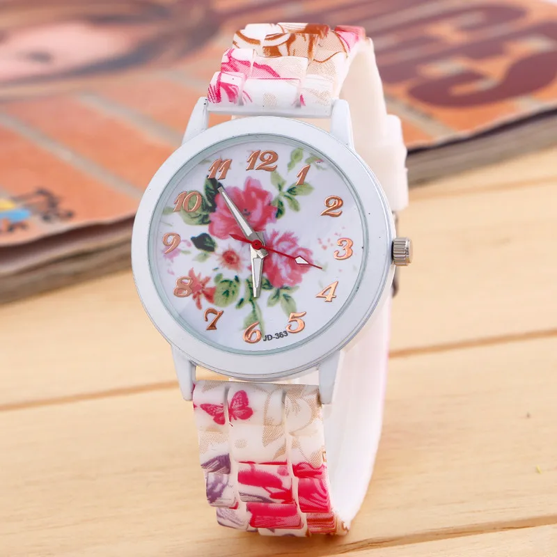 

Popular Women Casual Watches Silicone Flower Printed Jelly Analog Quartz Wrist Watch Female Clock relogio feminino Hot