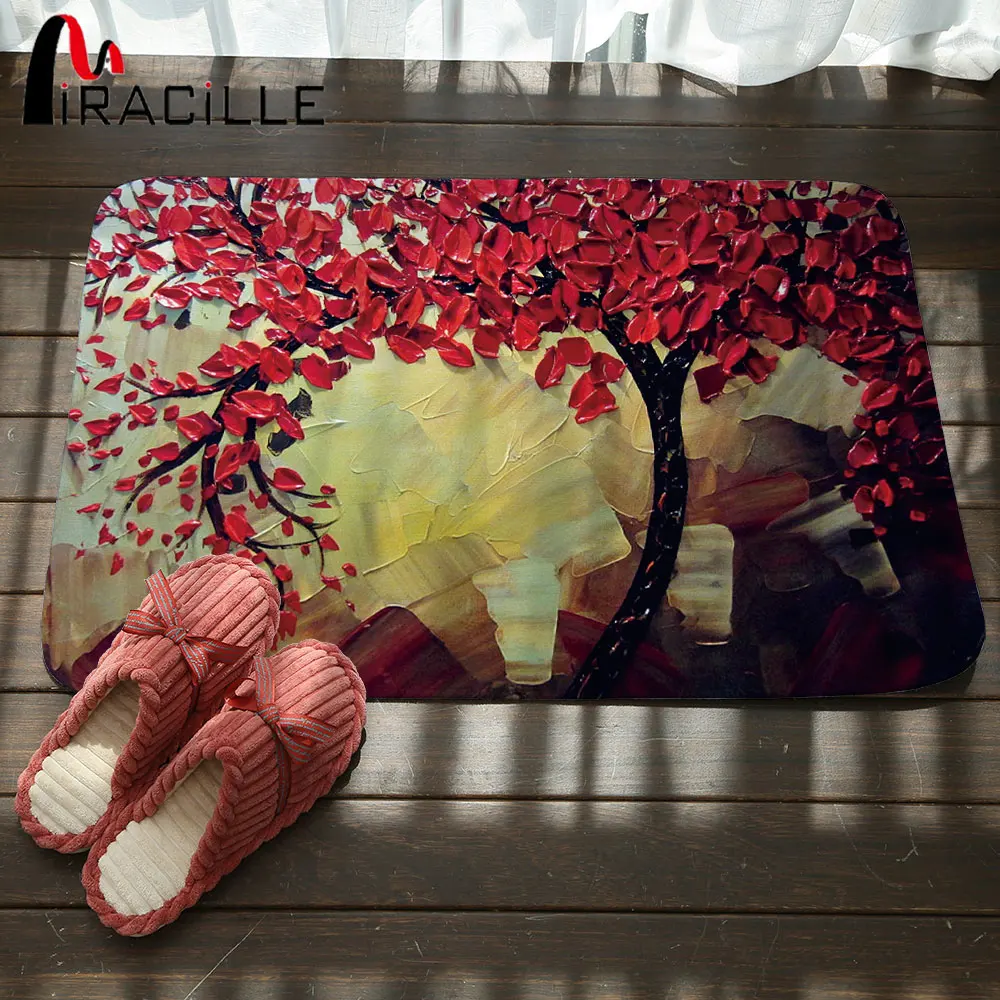 

Miracille Home Decor Beauty 3D Cherry Blossom Tree Printed Non-Slip Coral Velvet Bath Mat Indoor Outdoor Home Office Bathroom