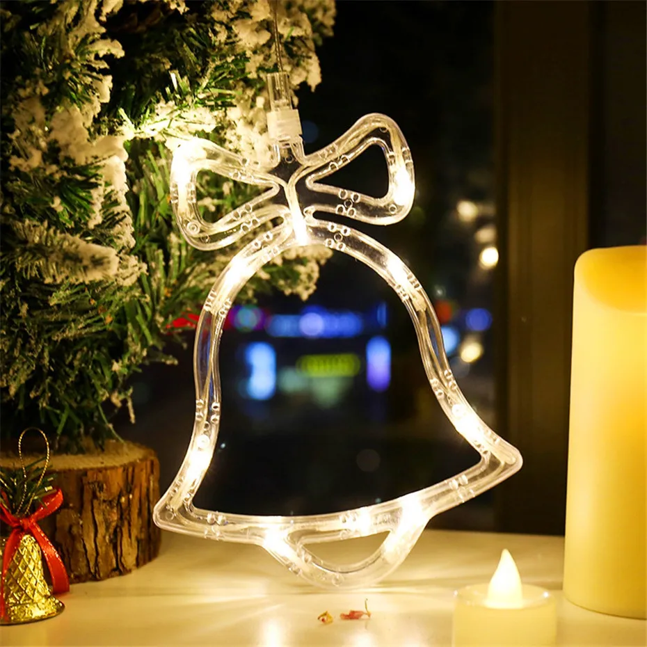 Светодиодные рождественские украшения лампы Батарея мощность Декорации для окна стеклянные лампы с присосками Рождественский декоративный колокольчик с оленями звезда Снеговик Санта Клаус