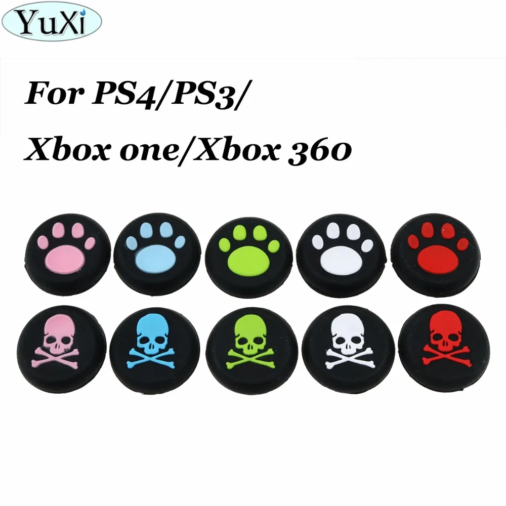 Силиконовые аналоговые ручки YuXi Skull Cat Paw для PlayStation 4 PS4 Pro тонкие контроллеры