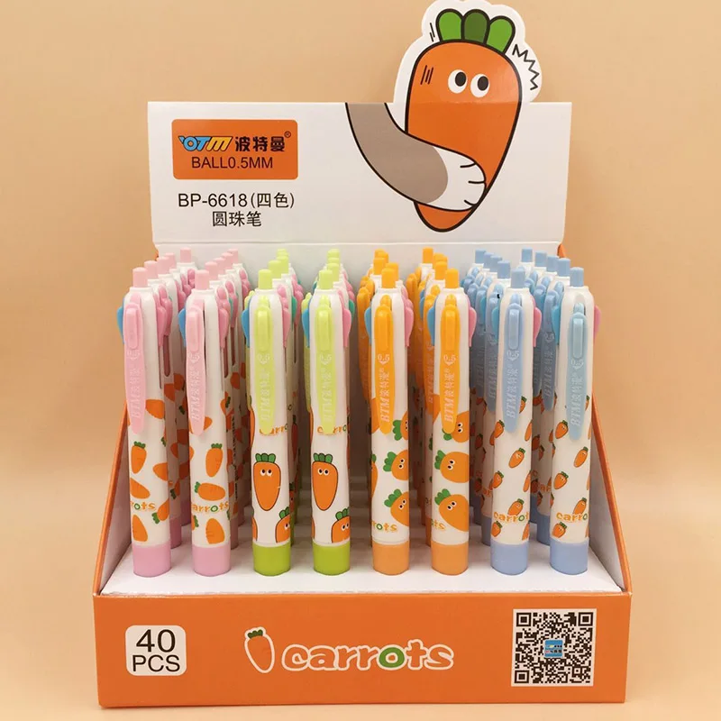 

1PC 4 Colors In 1 Ballpoint Pens Cute Carrot Pens Kawaii Multicolor Ball Pens For Kids Gift School Office Supplies Stationery