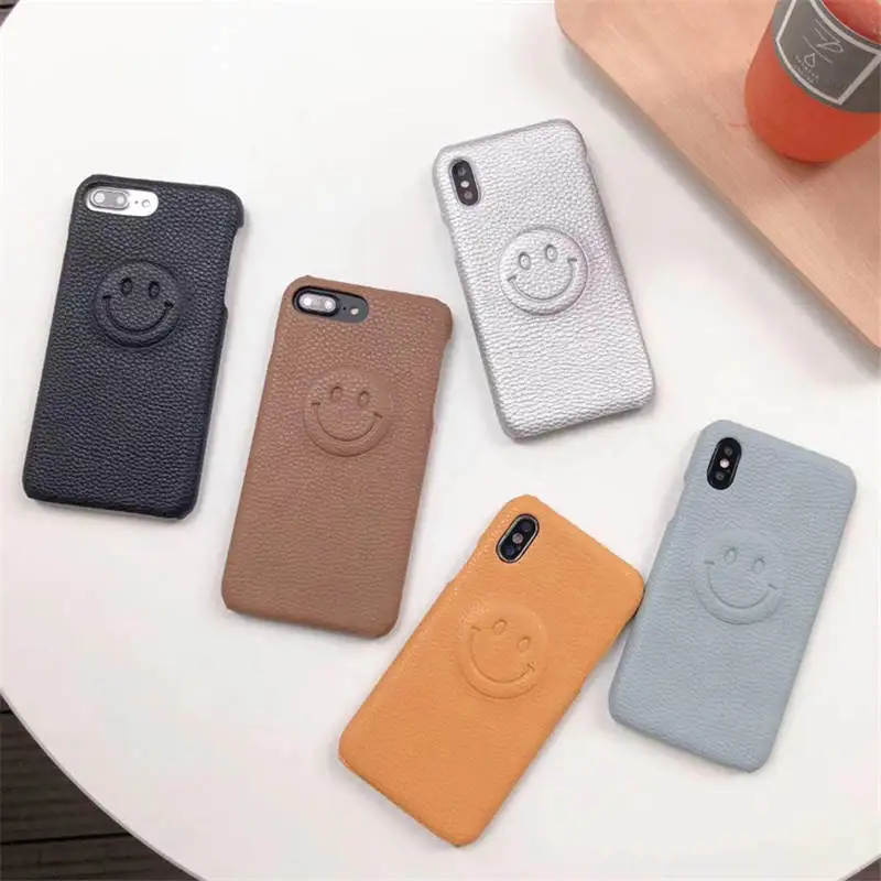 

Leather Color Smiley For Iphone 6 6s 7 8P X Xs Xr Xsmax Leather All-Inclusive Mobile Phone Case