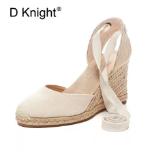 Women Ankle Strap Espadrilles Wedge Sandals 2018 Summer Canvas High Heel Fashion Lace up Women Platform Wedge Sandals Large Size black rope women white slingback shoes lace up ladies strap sandals female wedge ankle espadrilles pumps tie closed toe designer