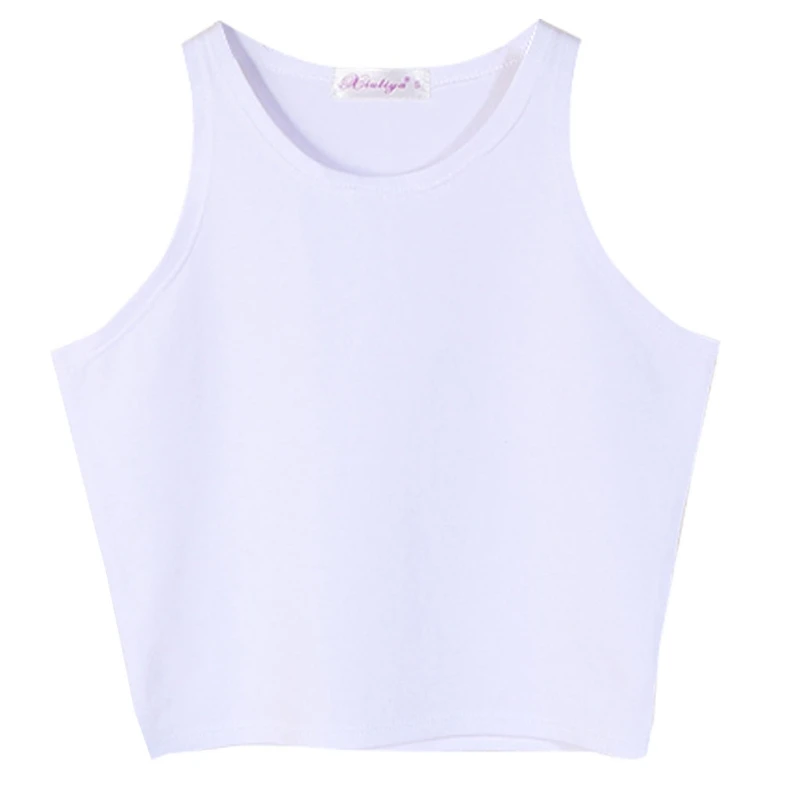 Женская Повседневная бандажная майка без рукавов, тонкие короткие топы, одноцветная облегающая летняя блузка - Цвет: White vest