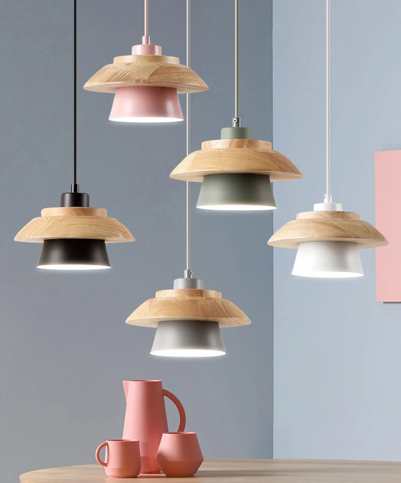 Modern Bedroom Pendant Light Home Indoor Lighting Decoration Hotel Room Pendant Lamp Aluminum Wood E27 Lamp Holder (1)