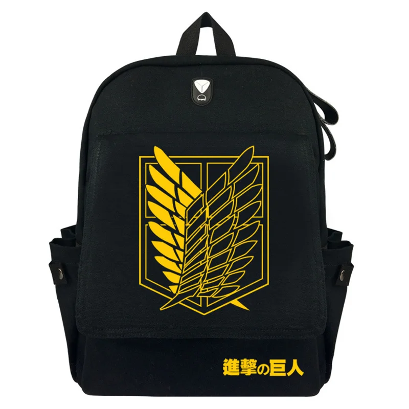

FVIP Anime Attack on Titan Backpack Canvas School Bag With Flap Pocket for Teenagers Student