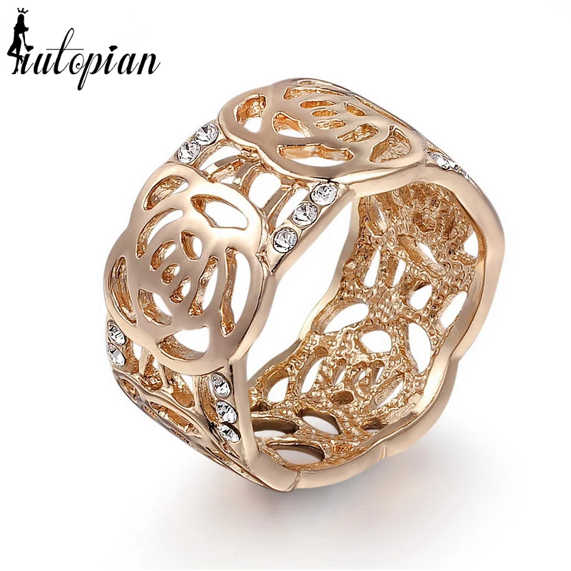Iutopian бренд новое поступление Роза цветок полый дизайн кольцо для женщин антиаллергенное# RG96198