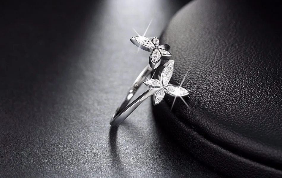 Effie queen натуральная 925 пробы Серебряное кольцо с украшением в виде цветка для Для женщин Для мужчин свадебные бабочка дизайн регулируемая Размеры перстни BR10