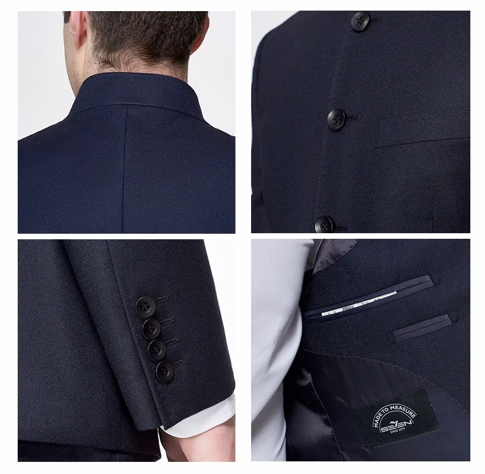 Seven7 бренд классический классические костюмы для мужчин Slim Fit воротник стойка Бизнес Формальные Китайский смокинг мужской костюм, пиджак брюки д