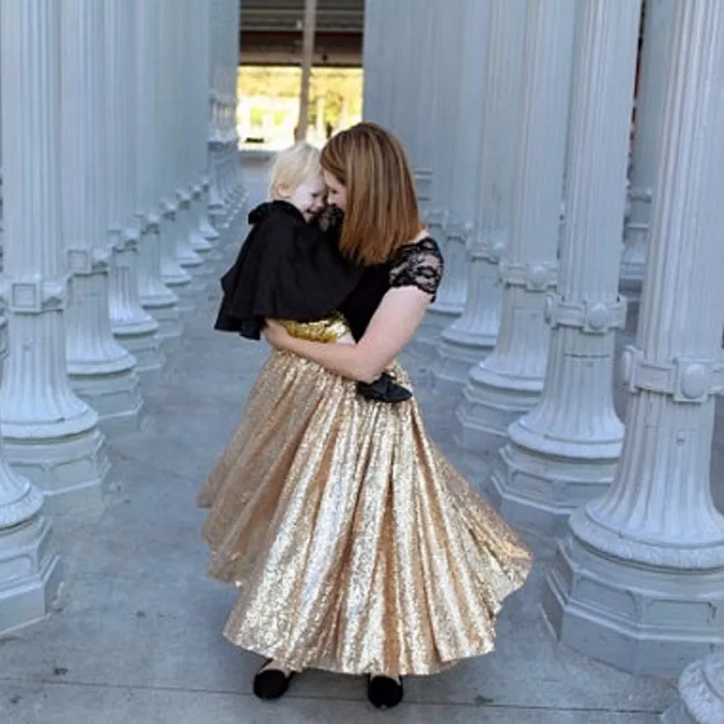 Мода золотые блестки юбка эластичной талии Линия пола Длина длинная юбка макси высокое качество блестящая юбка Для женщин