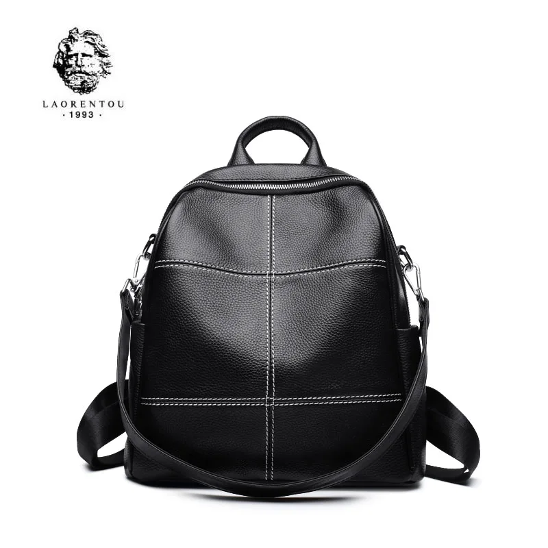 

LAORENTOU New Women Genuine Leather backpack quality Cowhide Luxury Simple big capacity backpack fashion women leather bag