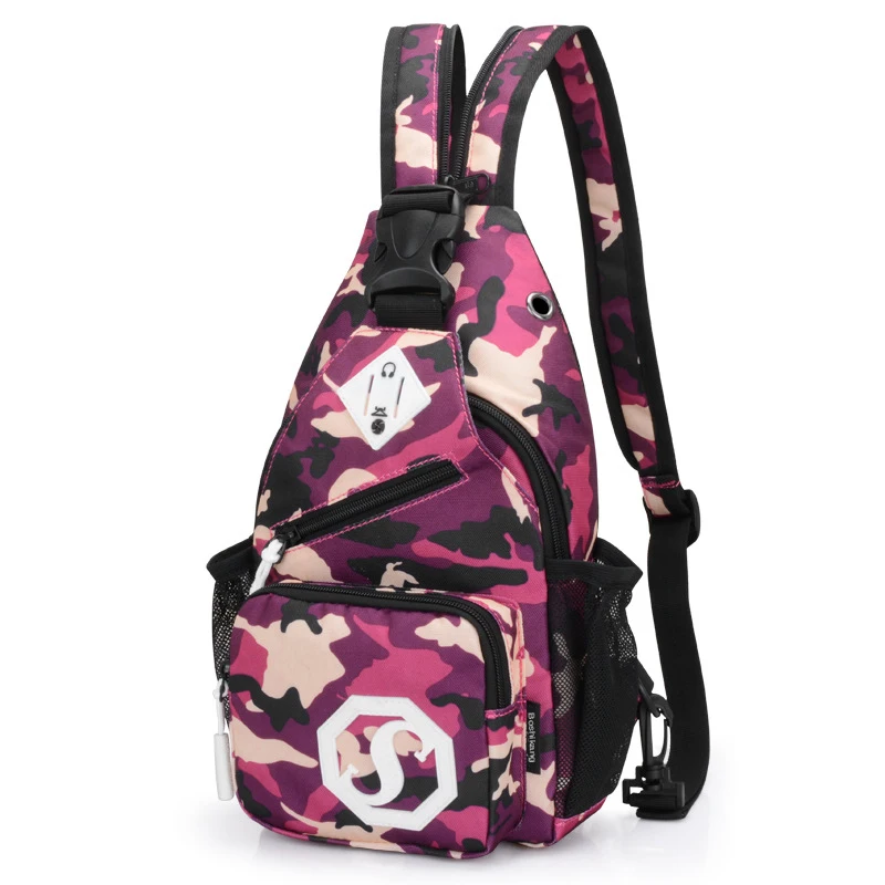 Boshikang модная нагрудная сумка на ремне, водонепроницаемая сумка через плечо для женщин и мужчин, сумка на ремне для подростков, Большая вместительная нагрудная сумка для женщин - Цвет: Camo purple red