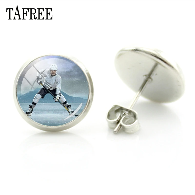 Серьги гвоздики в виде хоккейной мамы TAFREE посеребренные ювелирные изделия