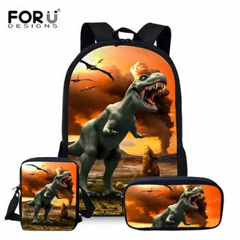 

FORUDESIGNS 3D Dinosaur Printing School Backpack 3Pcs/Set Boys and Girls Children Orthopedics Rucksack Bookbag Mochila Infantil