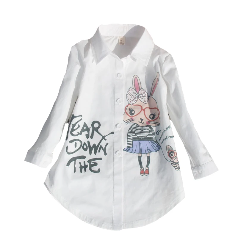 

Toddlers White Blouses For Girls School Uniforms Cartoon Students Party Shirts Cotton Long Sleeve Teenage Kids Tops 2 4 8 12 15Y