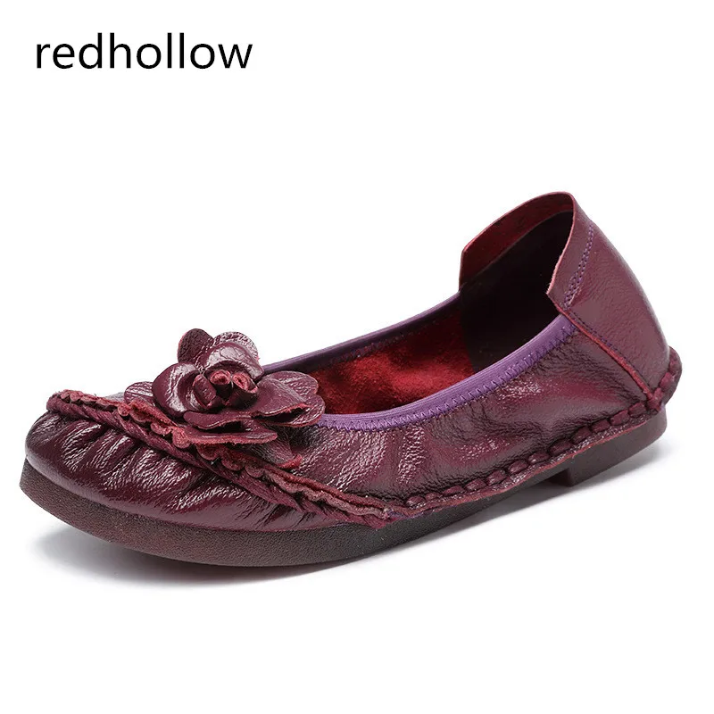 

Women Flats Summer Autumn Flower Flat Shoes Vintage Genuine Leather Women Flats Slip On Loafers Moccasins Casual Ladies Shoes