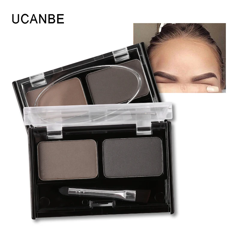 Ucanbe Professional Eye Brow Makeup 2 цвета Тени для век Пудра для бровей с кистью для бровей торт темно-коричневый макияж палитра, набор - изображение