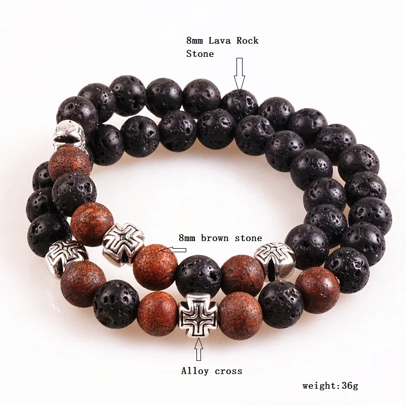 

New Design fashion Black Men's Cross Charm & 8mm Black Lava Stones Bracelet Fashion Jewelry