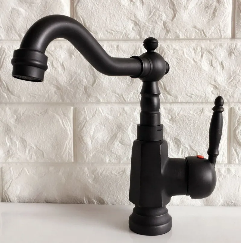Kitchen Wet Bar Bathroom Vessel Sink Faucet Black Oil Rubbed Bronze One Handle Swivel Spout Mixer Tap Single Hole mnf353