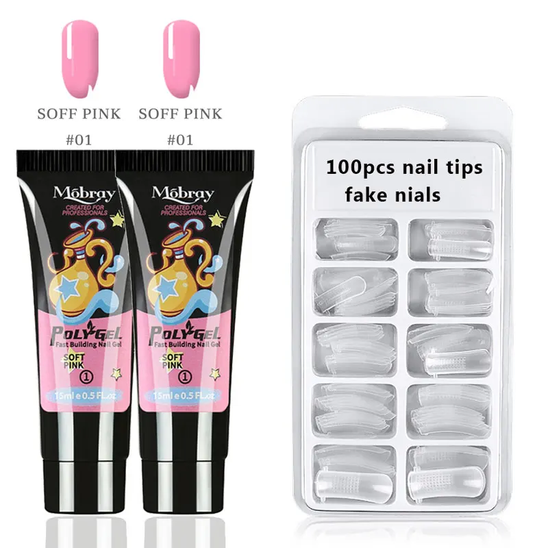 

15ml Nail Poly Gel Set For UV Builder Gel Nail Extend 100pcs Fake Nalis Nail Forms Lengthening French Nails Faster Gel Extension