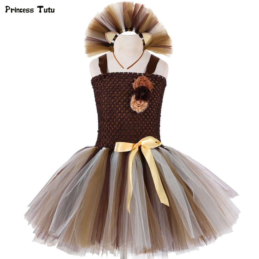 Wild Lion Girls Tutu Dress With Headband Animal Baby Girls Birthday