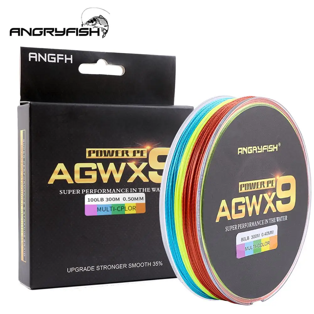 

ANGRYFISH Fishing Line Diominate Multicolor X9 PE Line 9 Strands Weaves Braided 300m/327yds Super Strong Fishing Line 15LB-100LB