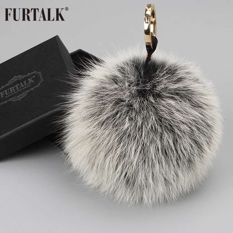 

FURTALK Real Fox Fur Pom Pom Keychain Natural Fox Fur Brand Keychain for bag