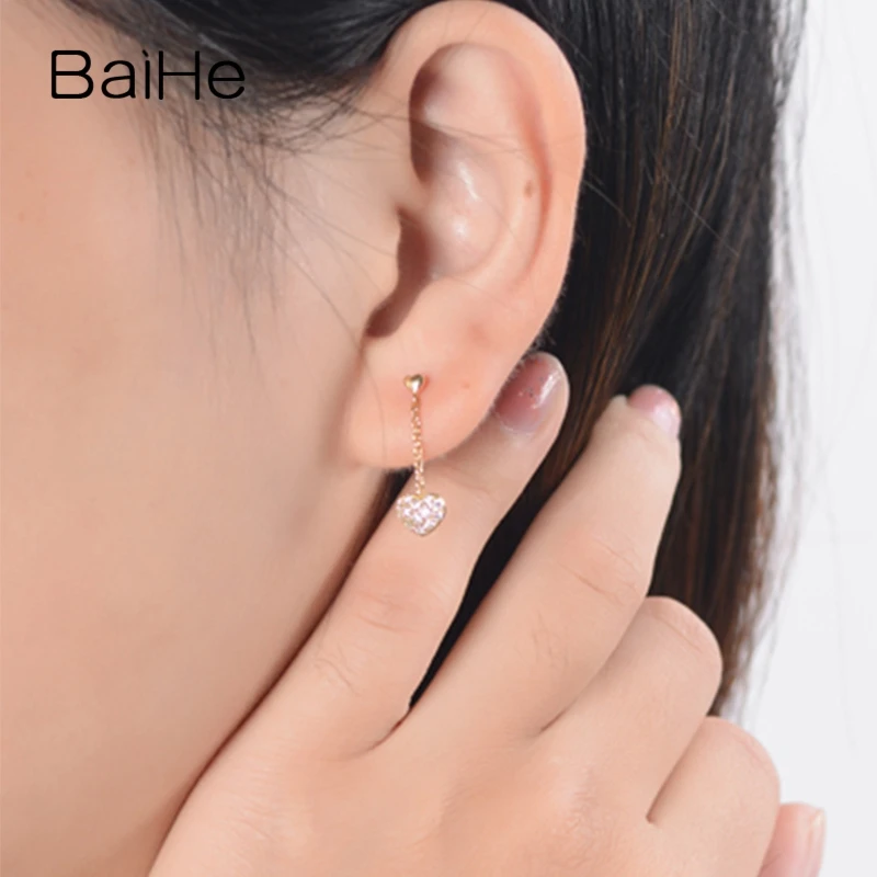 BAIHE Solid 14 K желтое золото 0.26ct H/SI круглый натуральные Алмазы обручальные модные ювелирные изделия подарок серьги-гвоздики