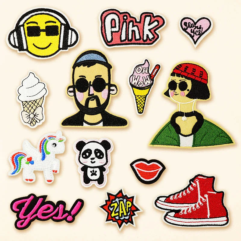 

LEON SHOE Ice Cream Panda Horse Embroidered Patch Applique Cute Patches Fabric Badge Garment DIY Apparel Accessories Badges