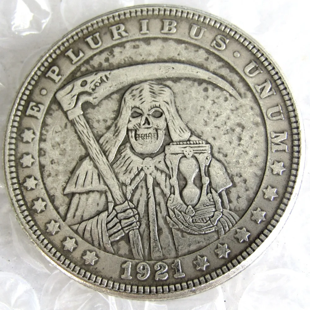 

US Hobo 1921 Morgan Dollar Skull Zombie Skeleton Hand Carved Creative Copy Coins