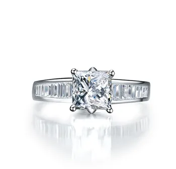 

7*7mm Princess Ring Ladder Side Mount Semi 2CT Female Princess Shape Engagement Wonderful Quality G14K Engraved Ring