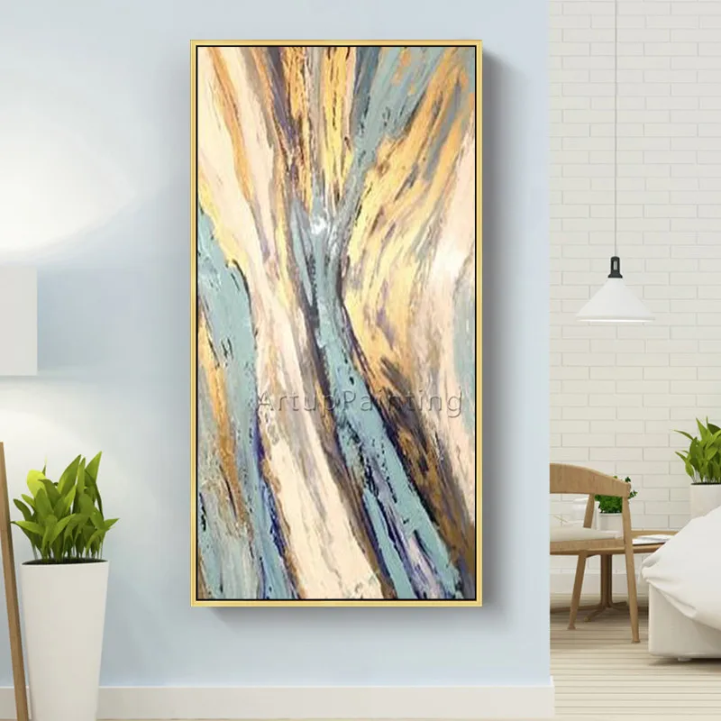 Gold art modern abstract painting on canvas wall art pictures for living room thick texture quadro caudro decoracion wall decor