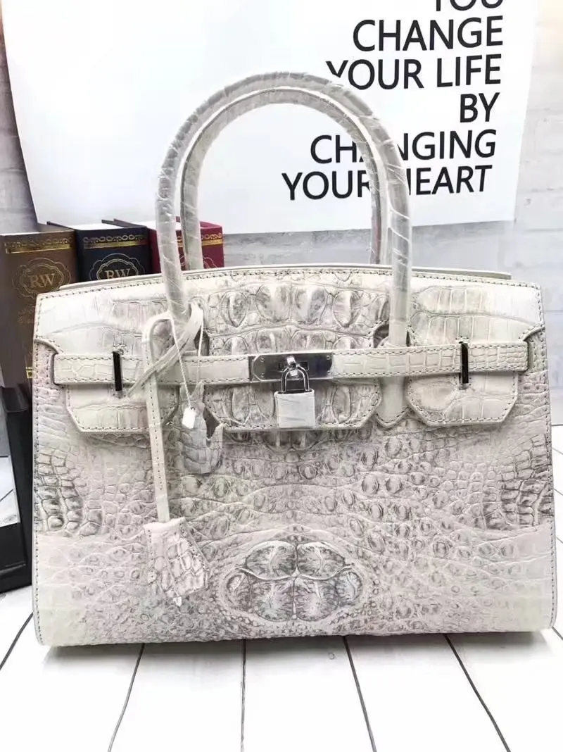 

Famous Designer Genuine Crocodile Skin Lock Closure Women's Top-handle Handbag Authentic Alligator Leather OL Lady Working Purse